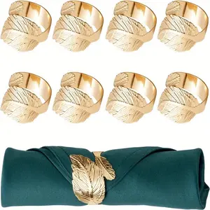 8 Pieces Elegant Golden Metal Leaf Style Napkin Holders Set Durable Leaf Napkin Rings Valentine Decor Perfect for Wedding Birthday and Anniversary Table, Christmas Decorations