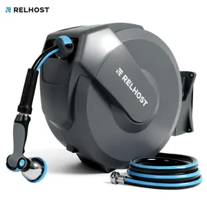 Relhost Wall-Mounted Retractable Garden Hose Reel 120ft with 180° Swivel Smart Lock System & 10-Mode Nozzle for Effortless Watering