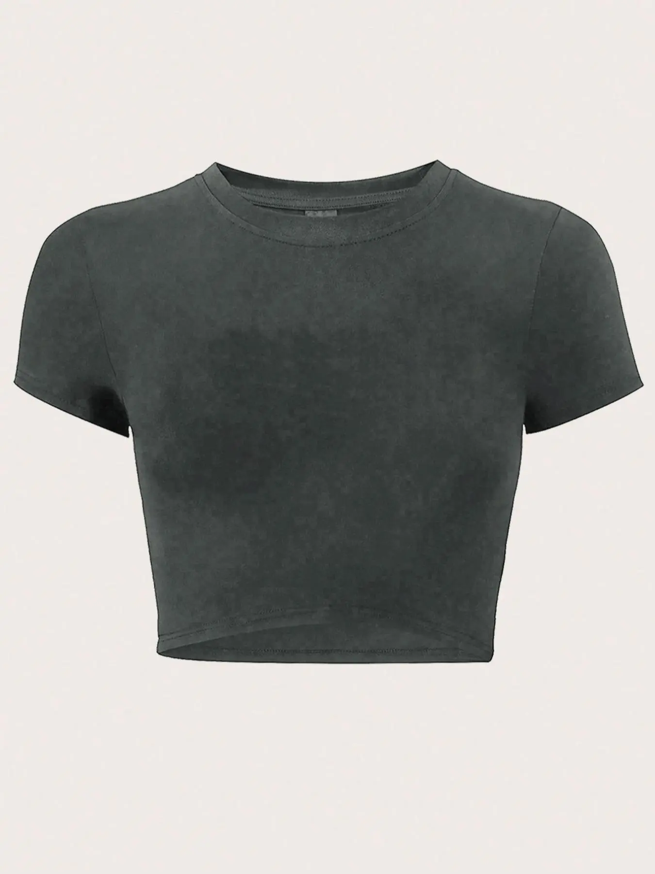 Women's Solid Basic Round Neck Crop Tee, Casual Short Sleeve Crew Neck Slim Fit T-shirt for Summer, Chic Fashion Women's Lady Top for Everyday Wear