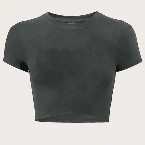Women's Solid Basic Round Neck Crop Tee, Minimalist Casual Tee, Casual Short Sleeve Crew Neck Slim Fit T-shirt for Summer, Chic Fashion Women's Lady Top for Everyday Wear