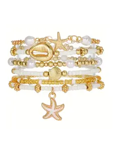6pcs Set of Elegant Ocean-Themed Acrylic Beaded Bracelets with Starfish and Other Elements, Perfect for Men and Women's Vacation Parties as a Gift for Your Girlfriend