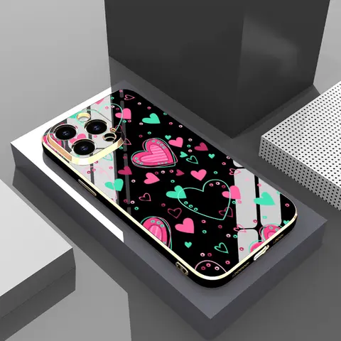 Silicone Cellphone Case Cover for iPhone Series (16 Pro Max,15 Plus,14,13,12,11,XS,XR) - Protective Casing, 1.2mm Durable, Colorful Heart Design, Pocket-Friendly, Shockproof Anti-Drop Heavy Duty Accessory