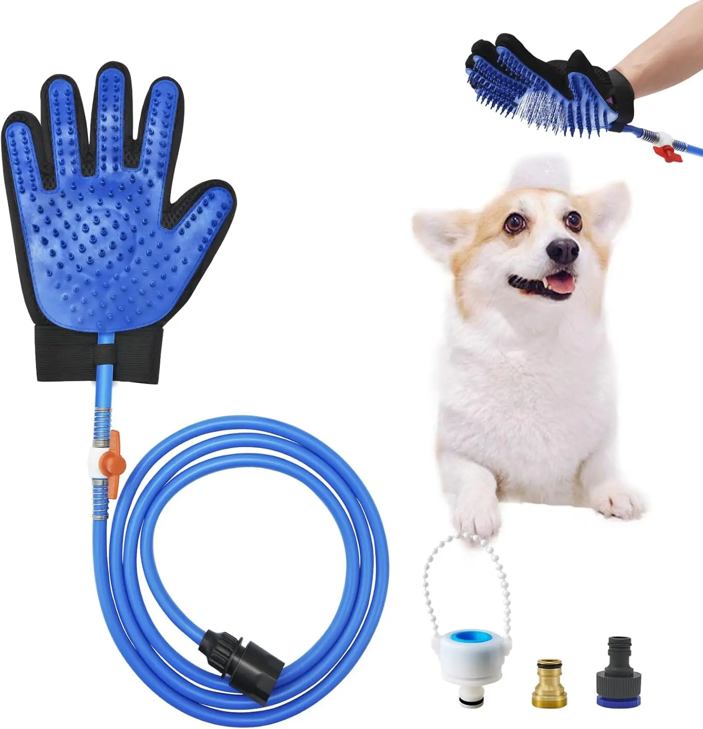 Dog Shower Attachment & Dog Washing Hose Attachment – The Ultimate Dog Wash Shower Attachment with Dog Bath Gloves & Scrubber for Grooming