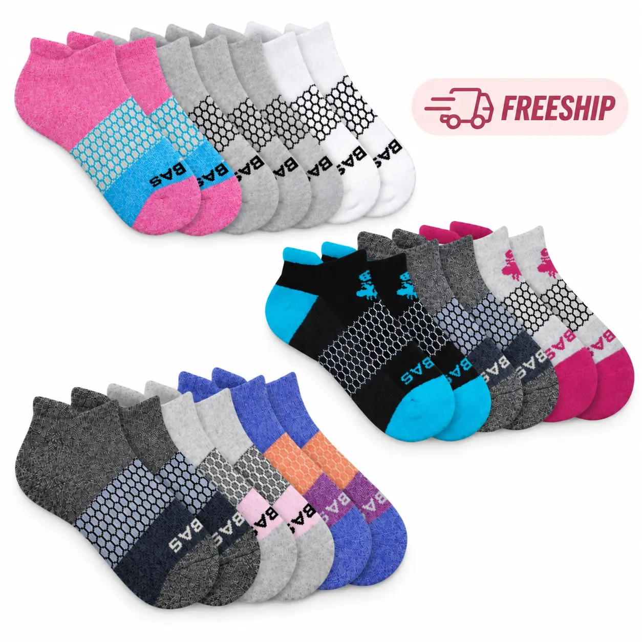 5 Pack B0mBas Ankle Socks for Women & Men, Honeycomb Arch Support Athletic Running Socks, Cushioned Footbed, Seamless Toe, Blister Tab, Multicolor, Sizes S M L