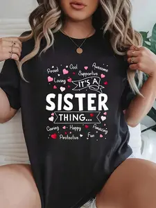 Plus Size, Women's 100% Sisterhood T-Shirt - "It's A Sister Thing" Short Sleeve Round Neck Slim Fit Top, Sister Gift for Mothers Day, Casual Spring Summer Outfits, Matching Apparel Suitable for Sisters, Parties & Casual Attire