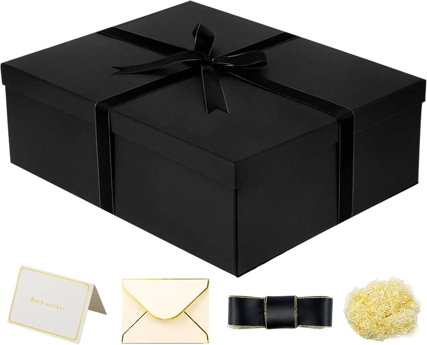 Luxury Cardboard Gift Packaging, Large 16.5x13x5.5in Black Collapsible Storage Box with Lid, Reusable Sustainable Choice for Showers, Birthday & Business Events, Easy Assembly (1 Count), 1 Count (Pack Of 1)