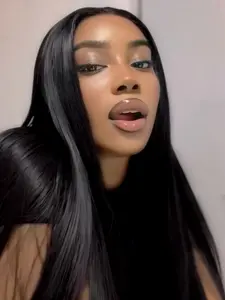 28 Inch Black Straight Synthetic Wig Natural Looking Black Lace Hair for Women Man Use Heat Resistant Glueless No Knotted Lace Front Wigs Daily Makeup Wear Long Hair Lace Frontal Wig