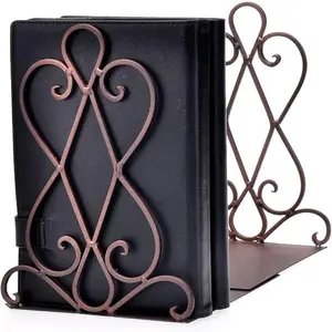 Vintage Non-Slip Metal Bookends for Heavy Books, Sturdy Book Holder for Shelves, Farmhouse Office Desk Decor, Suitable for Classroom, Library, Home, 1pair w/Padding