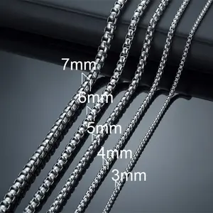 Titanium steel pearl chain with chain widths of 2MM/3MM/4MM/5MM/6MM/7MM, steel color pendant necklace