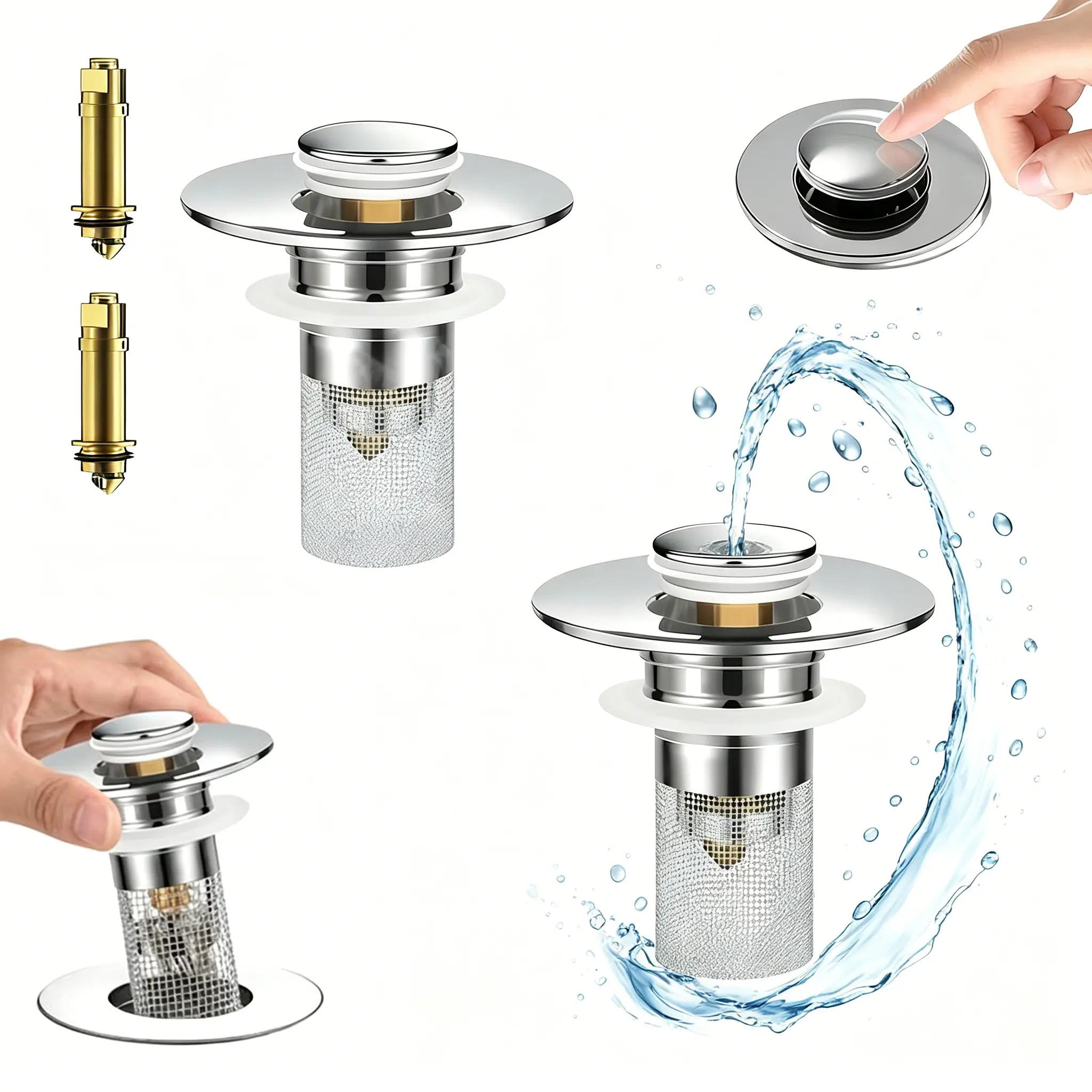 sink drain stopper,Bathroom Sink Drain Strainer, Pop Up Sink Drain Strain, Bathroom Sink Stopper with Removable Stainless Steel, Filter Basket Hair Catcher Hair Catcher