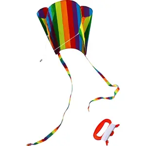 Rainbow Parafoil Kite for Kids & Adults with Long Tail, Comes with 700 Feet Kite Reel String, Easy to Fly No Assembly Required, Perfect for Children Play and Beach Outdoor Fun