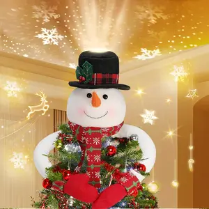 Christmas Snowman Tree Topper Projector - Lighted Snowman Hat with Rotating LED Snowflake Projection, Unique Holiday Tree Decoration for Christmas Party, Home Festive Décor