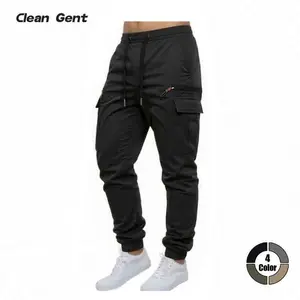Clean Gent 1-pack men’s loose-fit solid-color cargo pants with pockets and drawstring; a casual style suitable for outdoor streetwear, ideal for various seasons and occasions—an excellent choice for daily commuting, hiking trips, and outdoor activities.