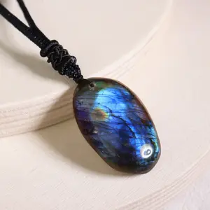 Natural Labradorite Oval Pendant Crystal Gemstone Healing Luck Attracts Necklace
