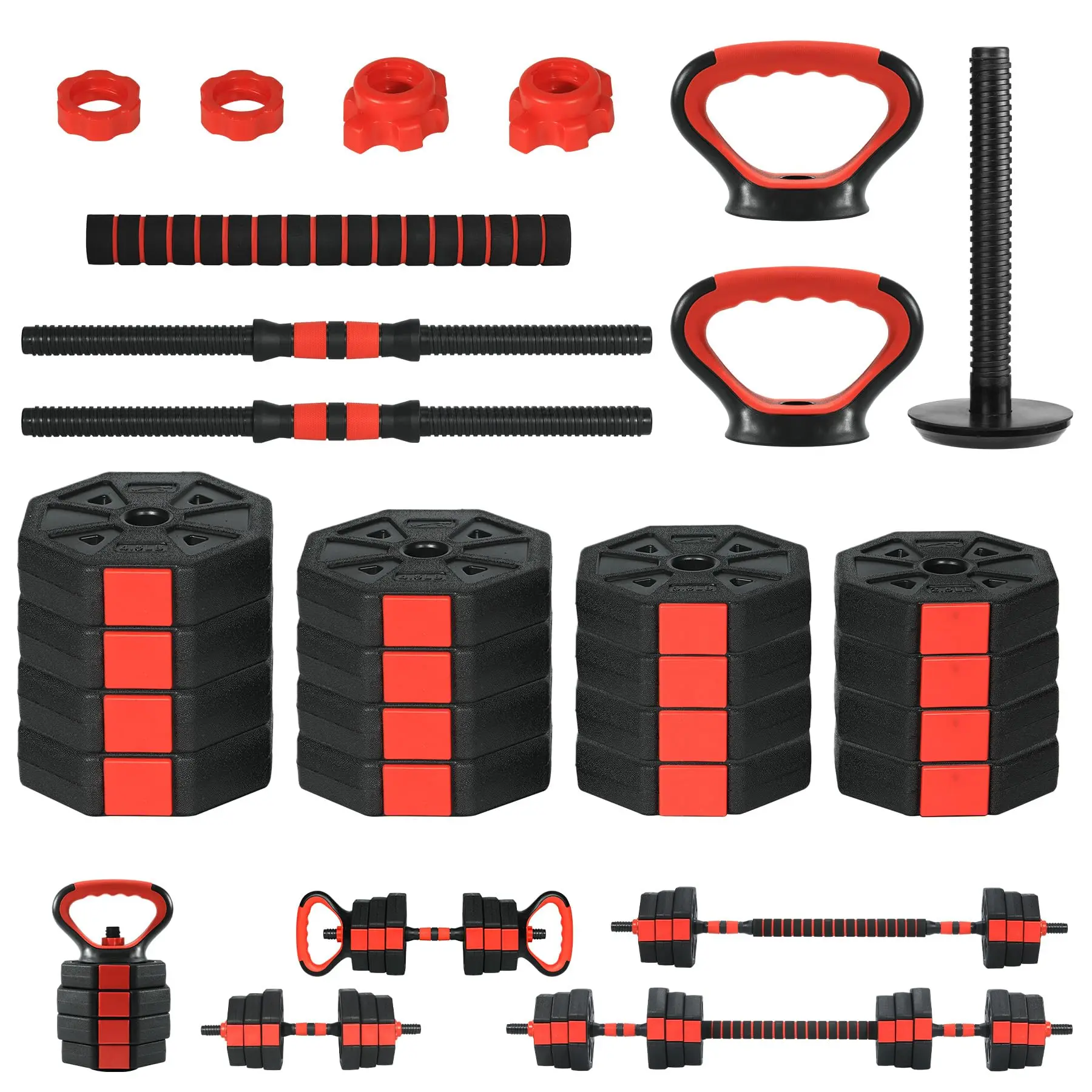 4-in-1 Adjustable Dumbbell Set, 88 lbs – All-in-One Weight Set for Home Gym: Dumbbells, Barbell, Kettlebell & Push-Up Stand, Anti-Slip Handle, Secure Grip