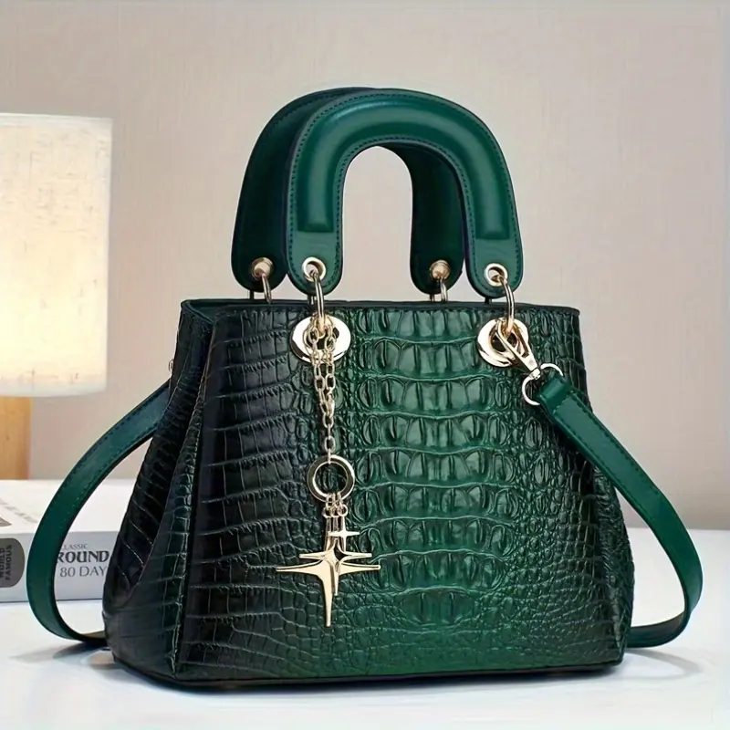 [Luxury Crocodile Print Tote] Luxury Crocodile Print Tote Bag, Elegant Top Handle Satchel, Women's Fashion Handbag, Shoulder Bag, Crossbody Bag & Purse