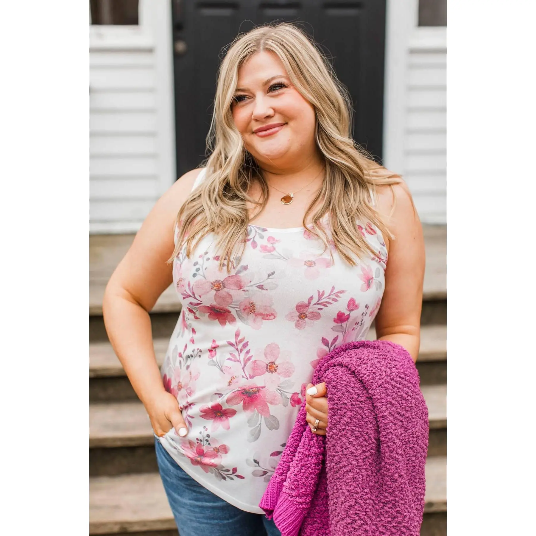 Love & Affection Floral Tank Top- Ivory & Pink