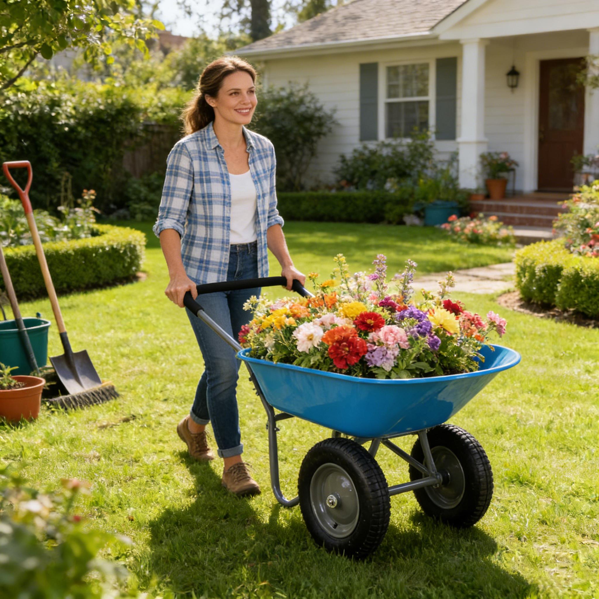 Steel TRAY wheel barrow Two wheeled trolley for green garden 15 inch pneumatic wheel