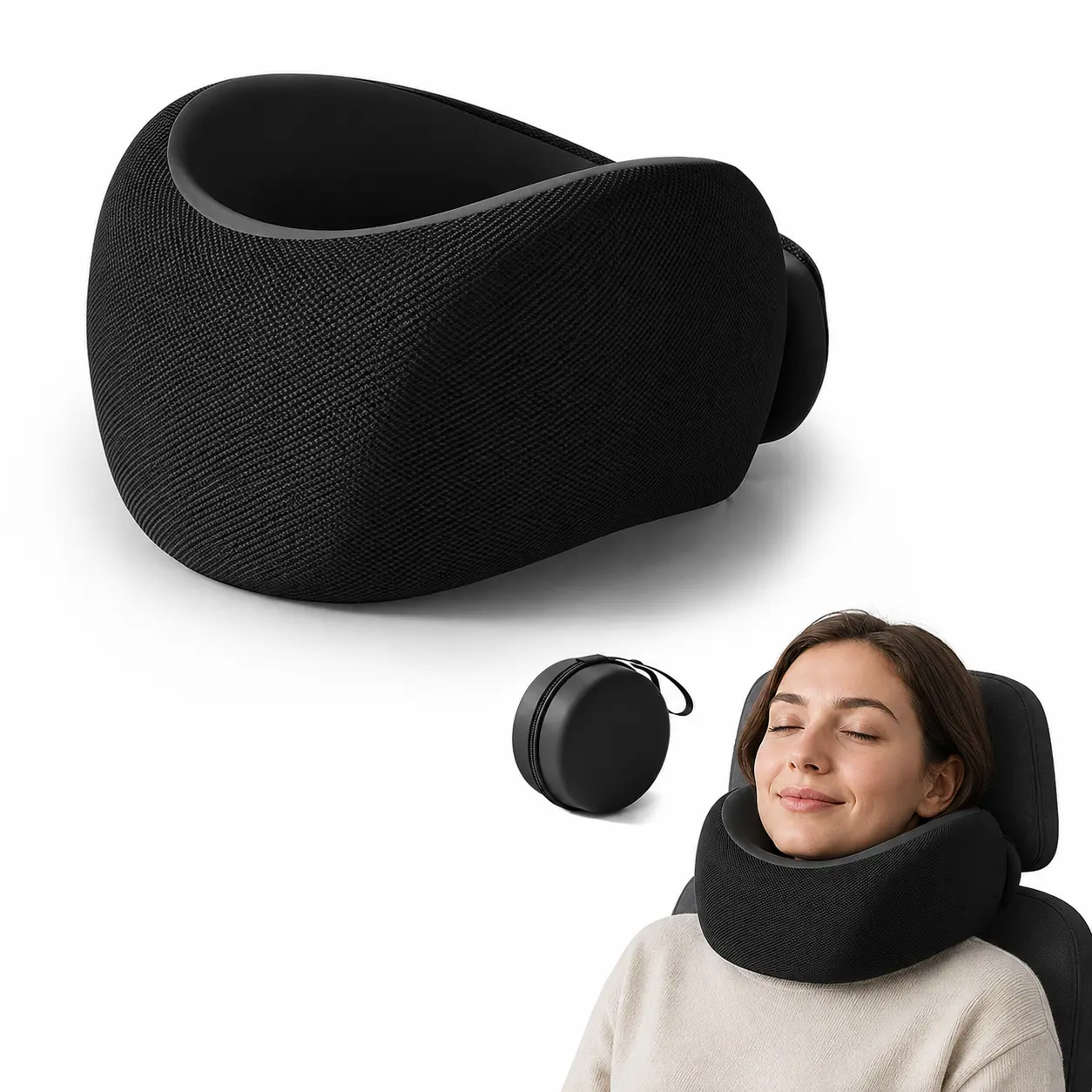Travel Neck Pillow, Neck Cushion for Travel, Comfortable Memory Foam Neck Pillow, 360° Surround Support Travel Nap Pillow with Storage Bag