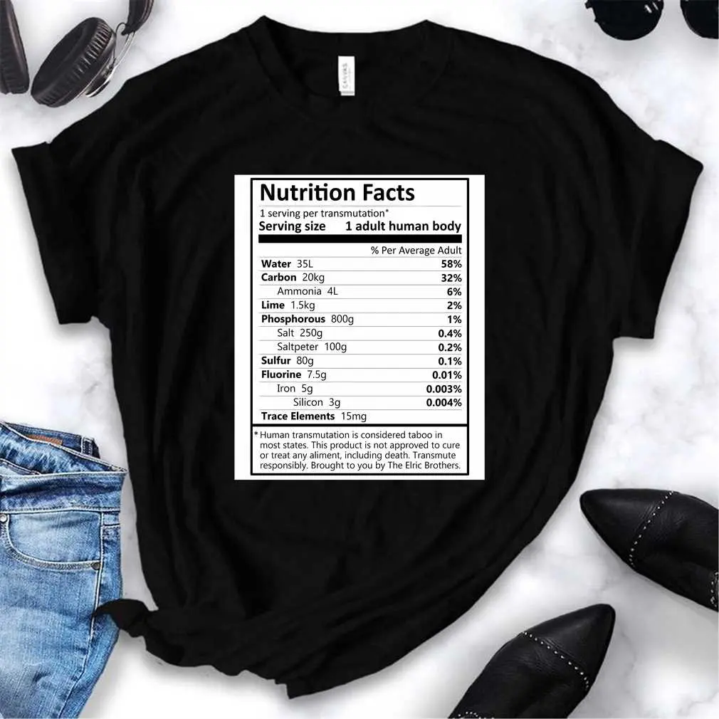 Fullmetal Alchemist Brotherhood Transmutation Nutrition Label Funny Edward Elric Quote Subtle Fanart T-Shirt