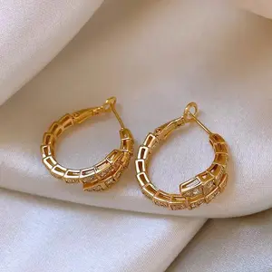 LisiZen Zircon Snake-Shaped Earrings for Women, Unique Designer Style, Trendy Luxe Minimalist Jewelry DZEH4669