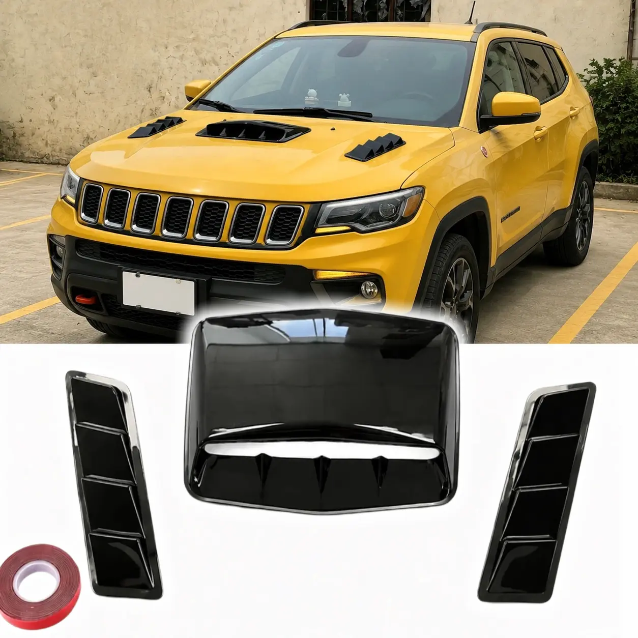 Black Universal ABS Plastic Car Hood Airflow Vents - Turbo Bonnet Scoop, Engine Cooling Intake Cover, Automotive Exterior Chrome Trim Vehicle Accessories for SUV/RV/Truck, Truck Accessories