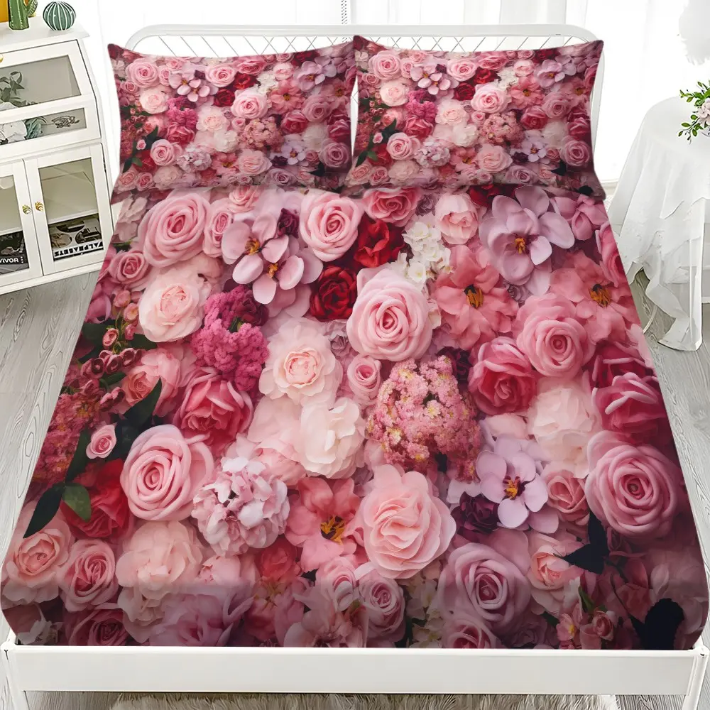 Bed Sheet Set (1 Fitted Sheet + 2 Pillowcases), Modern Style, Comfortable, Soft Comfy Bedding, Aesthetic and Floral Bedsheets, Suitable for Dorms and Hotels, All Seasons, Decorative Bedsheet Sets