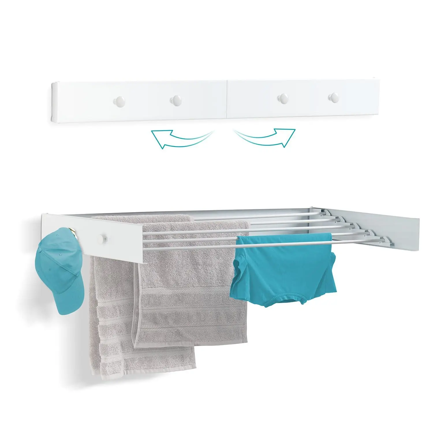 Ivation Retractable Wall Mounted Clothes Drying Rack, 32" Foldable Laundry Drying Rack for Clothing | Collapsible Space-Saving Design & 5 Rods | Easy Installation with Hardware & Wall Template (White)
