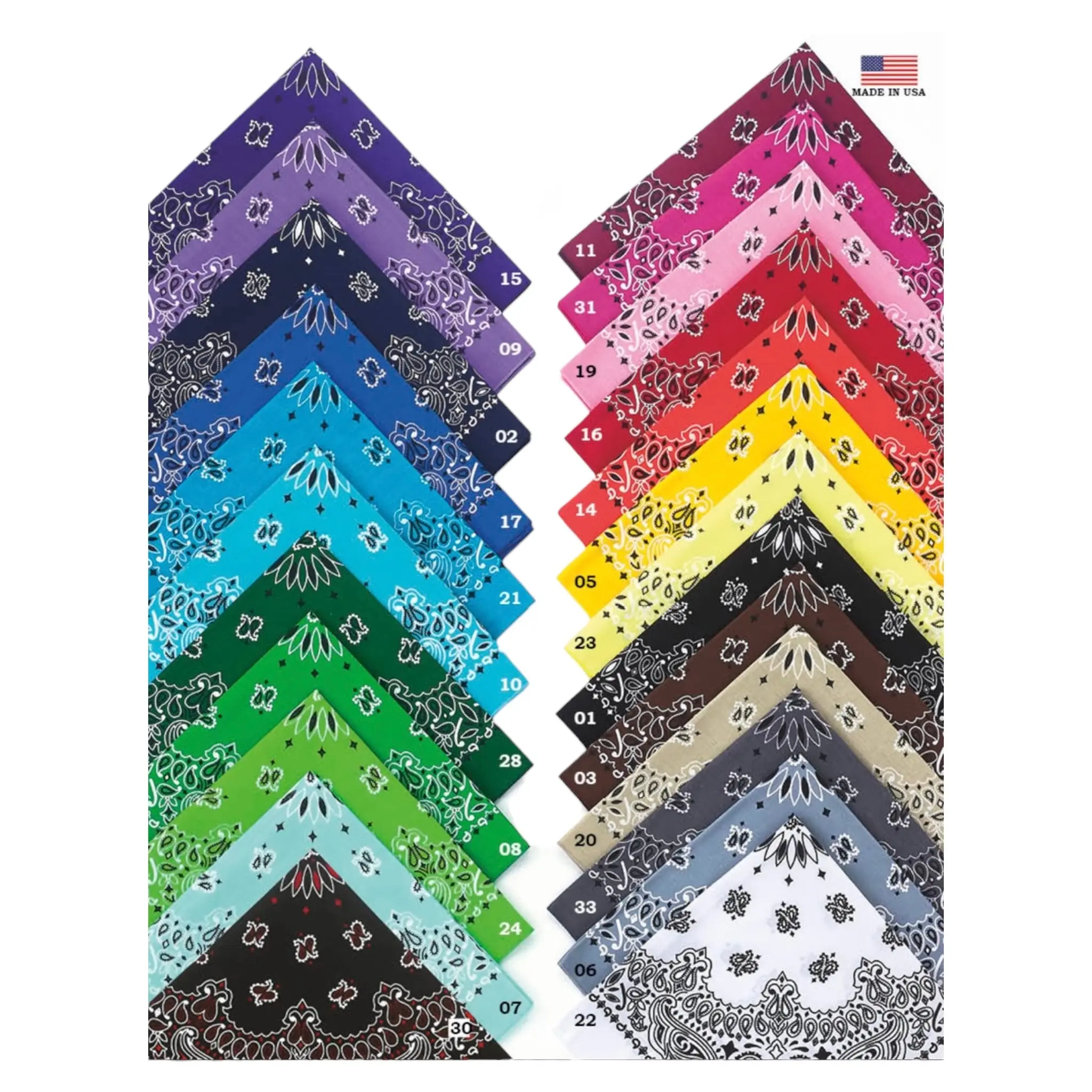 Unisex Classic Paisley 100% Cotton Bandana Style Scarf for Adults, 22 inches, Casual Daily Americana Head Cover, Versatile for Crafts - Made in the USA, Casual Wear, Breathable, Everyday, Allover Print Head Scarves, Work Gear, One Size, 22” X 22”
