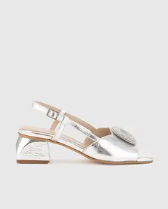 AGATHA Silver Sandals with Buckle Detail and Strappy Design