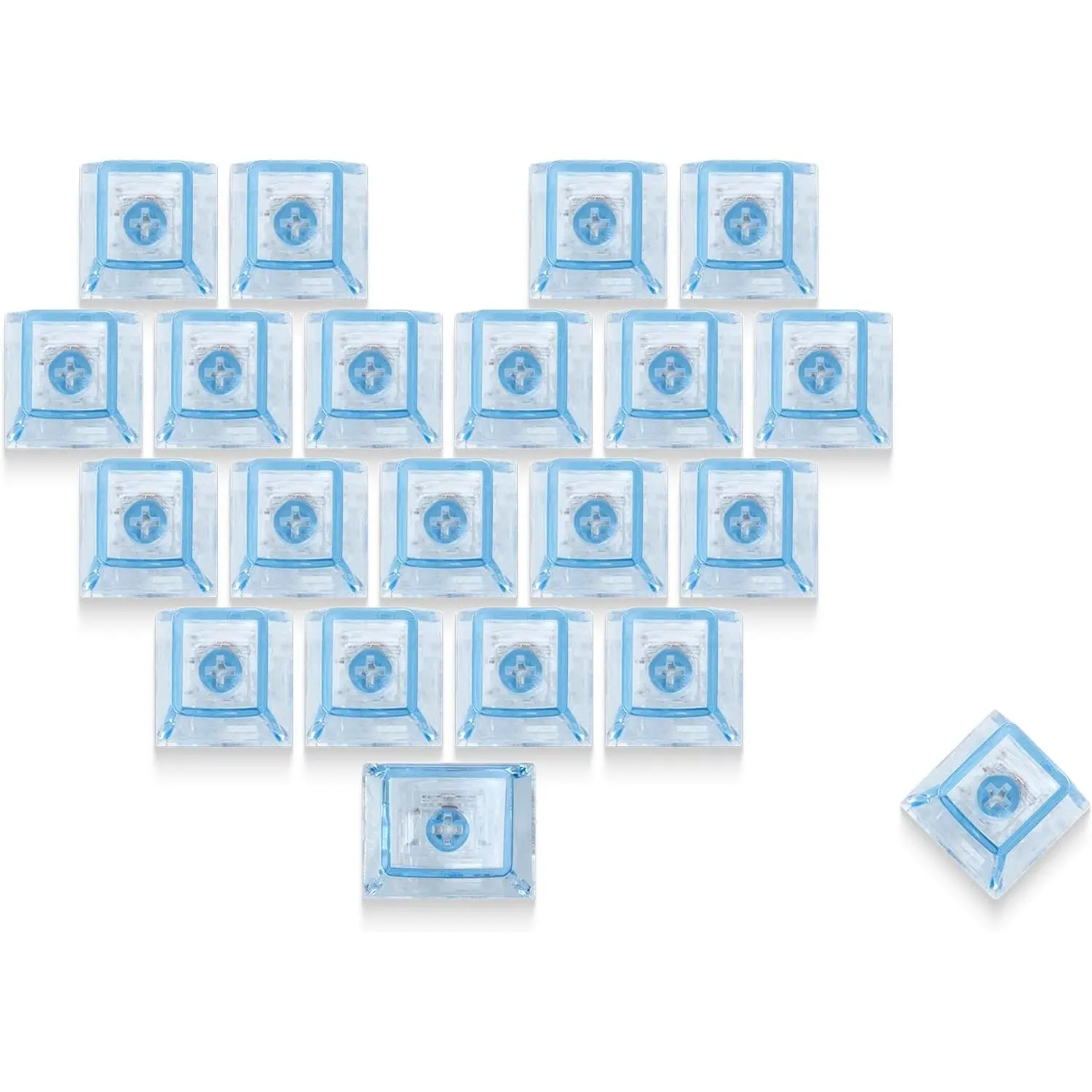 XVX Blank  Transparent Keycaps, PC Material Custom DIY Sweet Heart Keyboard Caps, Backlit Blue Candy Keycap Cherry Profile for MX Switches Mechanical Keyboard (21pcs)