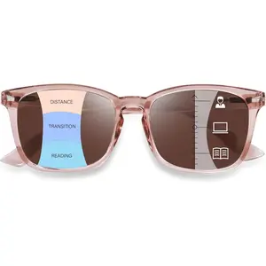 Progressive Sunglasses for Women, Square Reader Sunglasses with Spring Hinge, UV400 Protection Reading Sunglasses