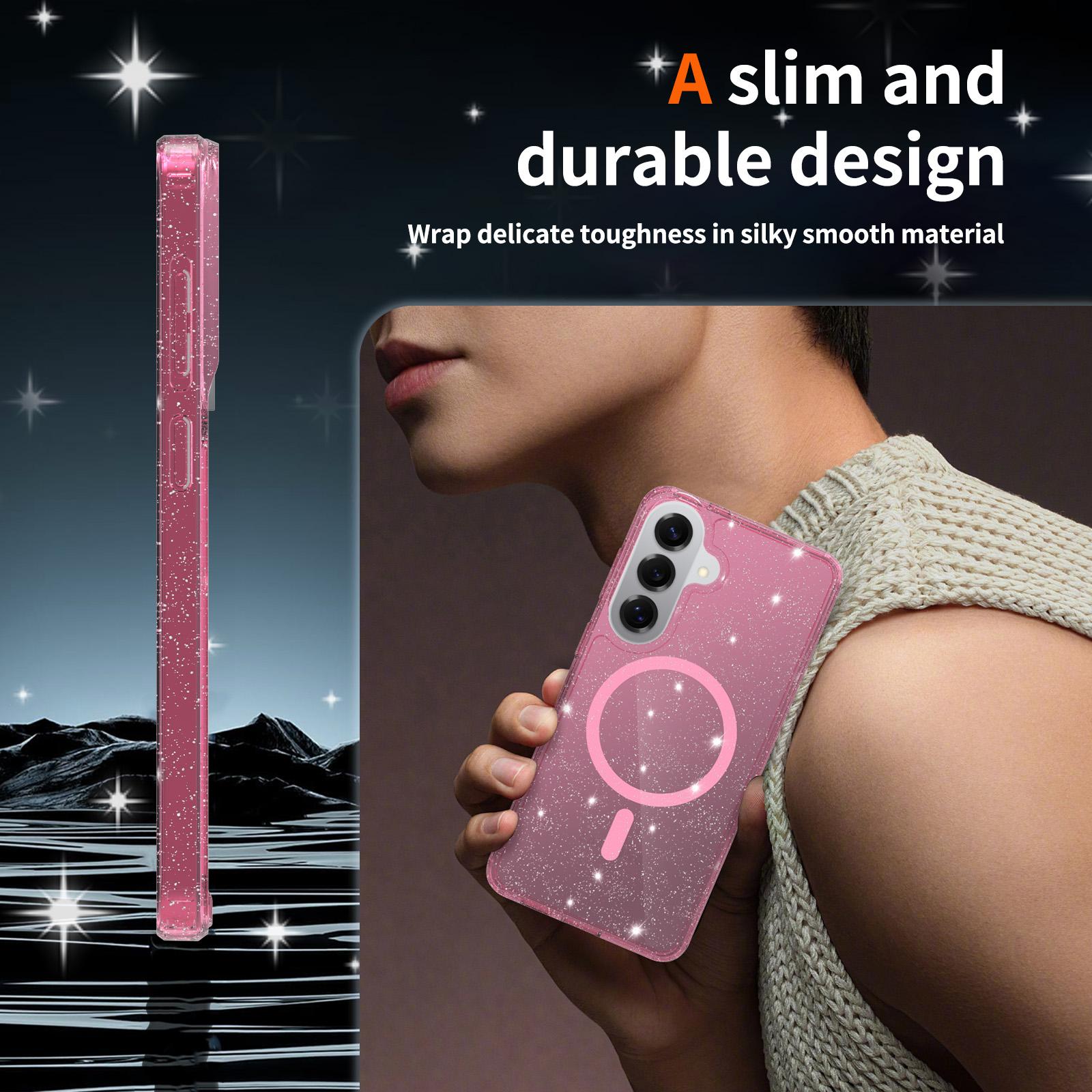 Clear Glitter Magnetic Case for Samsung Galaxy S25 & S26 series, Slim Transparent Shockproof Bling Cover