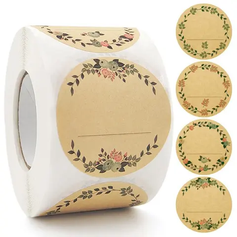 Aesthetic Vintage Flower Pattern Round Labels Tag, Sticky Labels, Decorative Labels, Rolls Labels, 500pcs/roll Retro Sealing Sticker Roll Adhesive Stickers, Floral Pattern Sticker, For Business Boutiques Retailers Envelope Mail