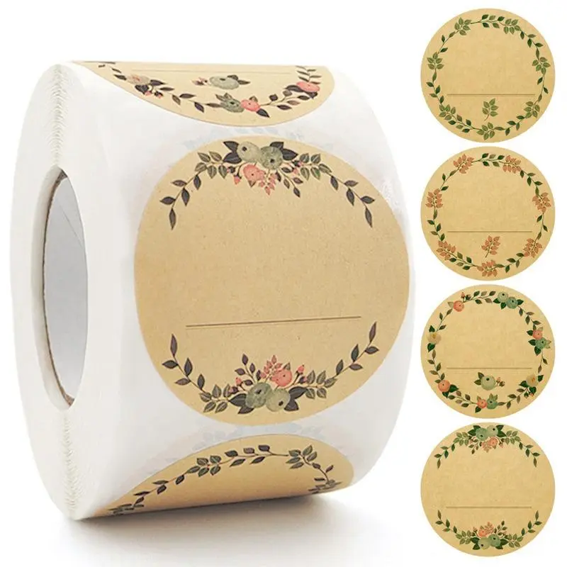 Aesthetic Vintage Flower Pattern Round Labels Tag, Sticky Labels, Decorative Labels, Rolls Labels, 500pcs/roll Retro Sealing Sticker Roll Adhesive Stickers, Floral Pattern Sticker, For Business Boutiques Retailers Envelope Mail