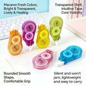 6-Pack Lightweight Transparent Correction Tape, Flip-Top Portable Design, Multiple Color Options, Ideal for School Notes, Exams, Office Supplies