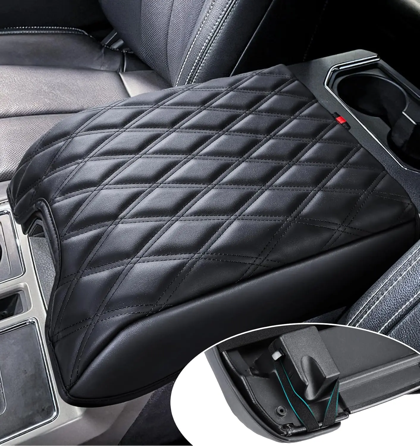 [BackToSchool]Center Console Cover Compatible with Ford F150 2015-2020, F250 F350 F450 2017-2022, Expedition 2018-2024, PU Leather Armrest Box Cover, Truck Interior Accessories, Anti-Scratch Protector Car Seat Headrest Furry Pickup Seat Cushion fath