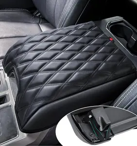 Center Console Cover Compatible with Ford F150 2015-2020, F250 F350 F450 2017-2022, Expedition 2018-2024, PU Leather Armrest Box Cover, Truck Interior Accessories, Anti-Scratch Protector Car Seat Headrest Furry Pickup Seat Cushion