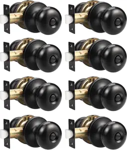 8 Pack  Door Knobs Interior Matte Black Keyless Interior Door knobs for Bedroom Bathroom Black  Door Knob with Lock Interior