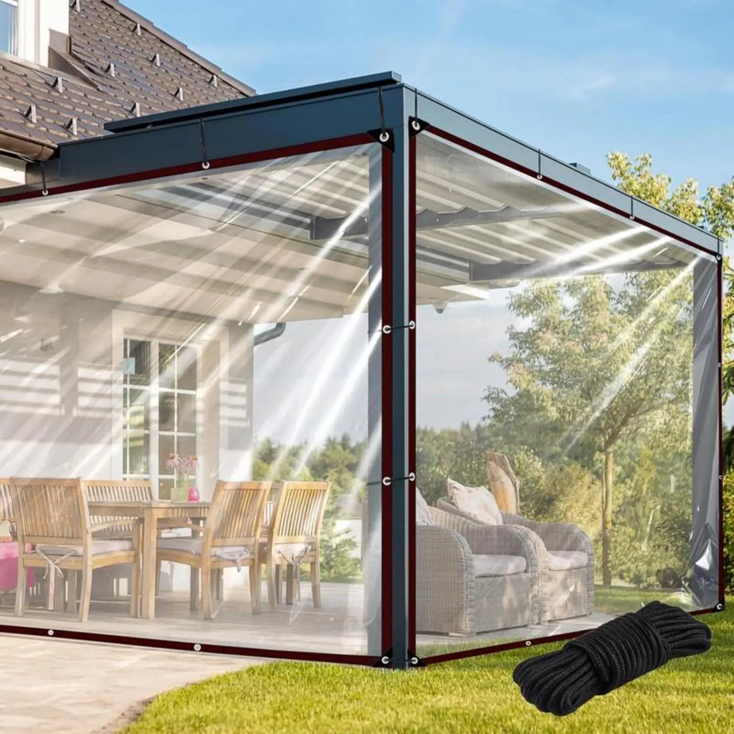 7ft x 10ft Clear Waterproof Transparent Tarpaulin, 7x10 Multi-Use Tarp with Reinforced Edges, Waterproof Cover for Garden, Patio, Furniture, Greenhouse & Outdoor Storage, Handy Utility Gift for DIY & Outdoor Lovers