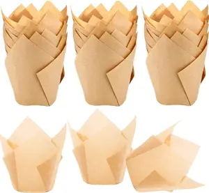 150pcs Tulip Cupcake Liners – Grease-Proof Baking Cups for Muffins, Weddings & Parties – Standard Size, Natural Color!