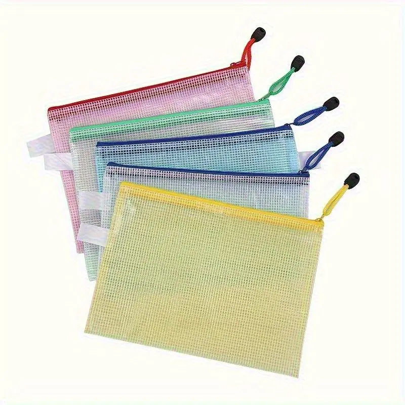 5PCS Stationery Storage Folder File Mesh Zipper Pouch A4 A5 A6 Document Bag Zip File Folders School Office Supplies Office Accessories Files Organizer