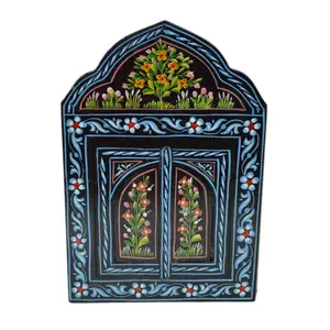 Moroccan Wall Mirror With Doors Hand Painted Arabesque Handmade Decor Small Black