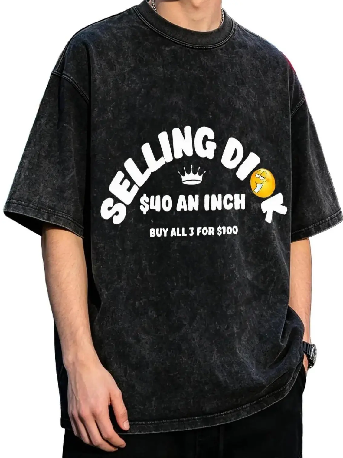 Selling Dick   $40 An Inch   Buy All 3 For $100 Men's Vintage Washed T-Shirt Selling Dick   $40 An Inch   Buy All 3 For $100 Oversized Graphic Tee Outdoor Casual Short Sleeve