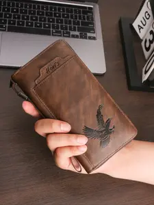 Eagle Embossed Business Wallet, Luxury Alligator Texture, Fits Phone & Cards, Anti-Theft Zipper Design, Commuter Travel Safe Box, Durable Wallet, Business Style Wallet