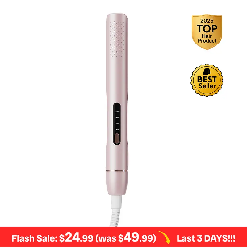 1‑Pass Ceramic Flat Iron Hair Straightener for Glass Hair, Sleek Straight & Smooth Blowout Looks | Ionic Frizz‑Free Shine, Rounded Edges for Straightening or Soft Waves | Fast Heating, Auto Shut‑Off Safety, Blush,crimpers or hair show choir Compact Vira t