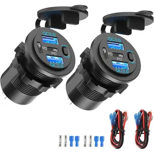 2 Pack Dual PD 30W USB C Port and Dual Quick Charge 3.0 Port 12V USB Outlet with Power , 78W Multiport  Charger Socket  DIY Accessories for  Boat Marine  RV ATV
