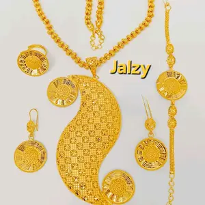Jalzy Long Gold Plated Necklace Set with Pendant and Earrings for Women's Fashion Jewelry