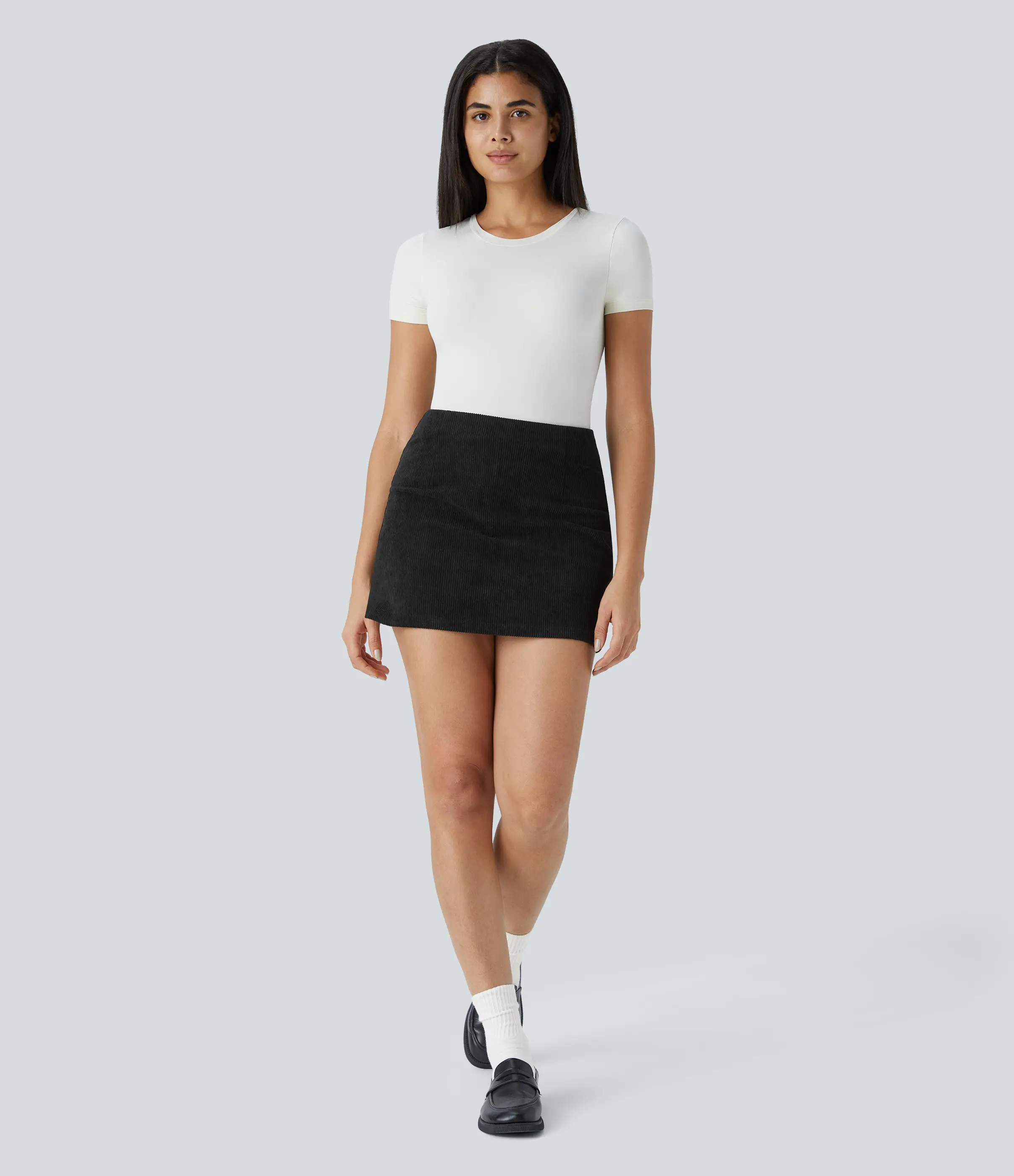 Halara High Waisted Invisible Zipper A-Line & Slit 2-in-1 Corduroy Casual Skirts Halara High Waisted Invisible Zipper A-Line & Slit 2-in-1 Corduroy Casual Skirts