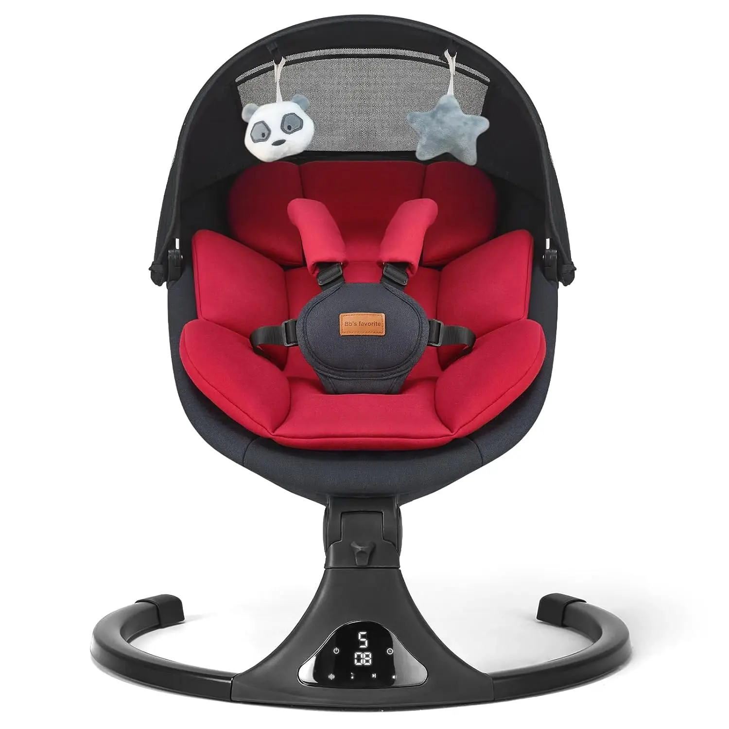 Iron-Frame Baby Swing Chair for Newborns (Max 20 lbs, Red) - Portable Baby Bouncer with Bluetooth, 5 Speed Motions, 12 Soothing Melodies, Remote Control